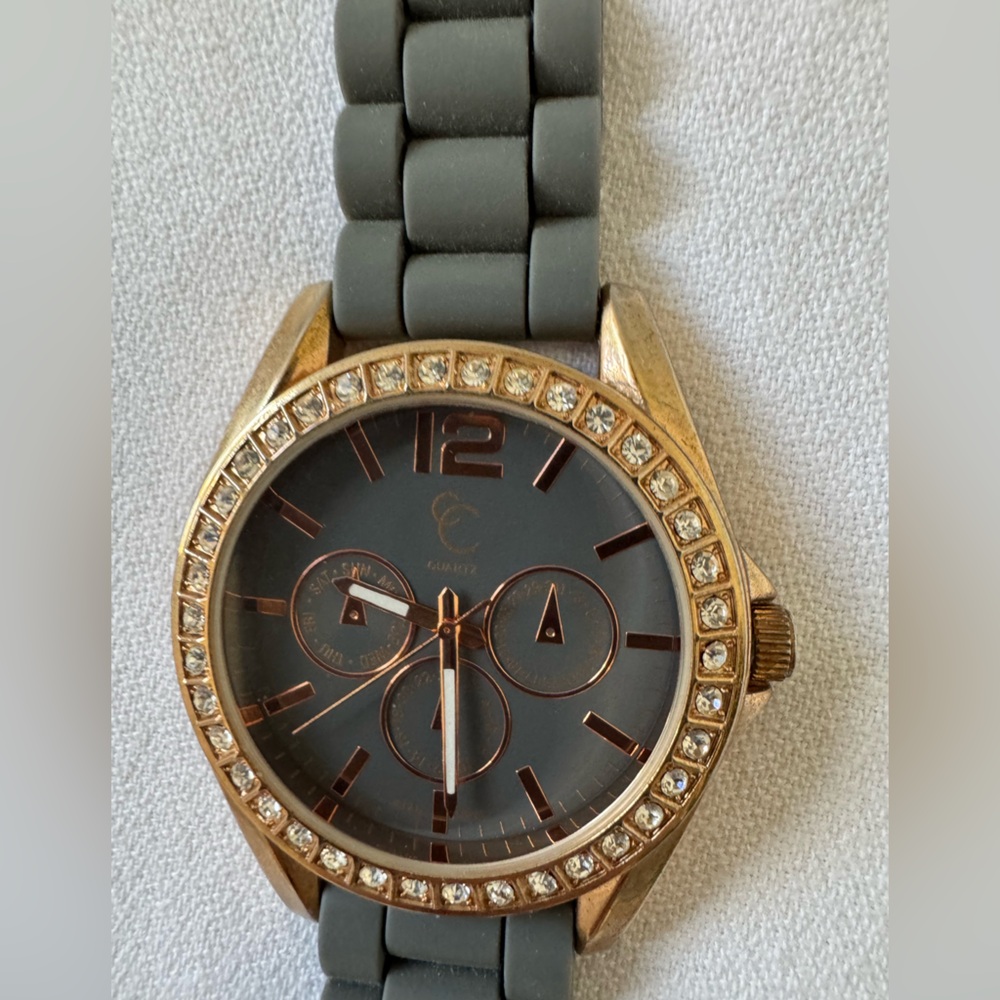CC MOVT Quartz Chic Gray and Gold Women's Watch With Rhinestones